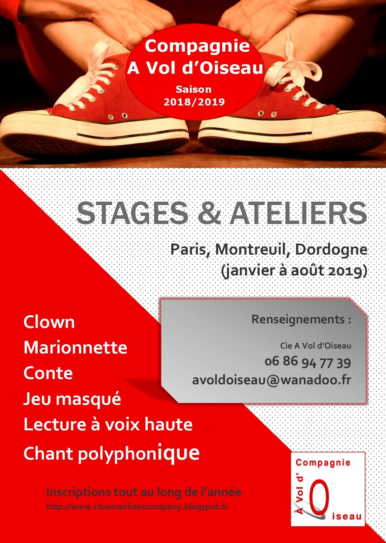 Ateliers mensuels (marionnette, conte, chant, masque...) en lien avec le clown