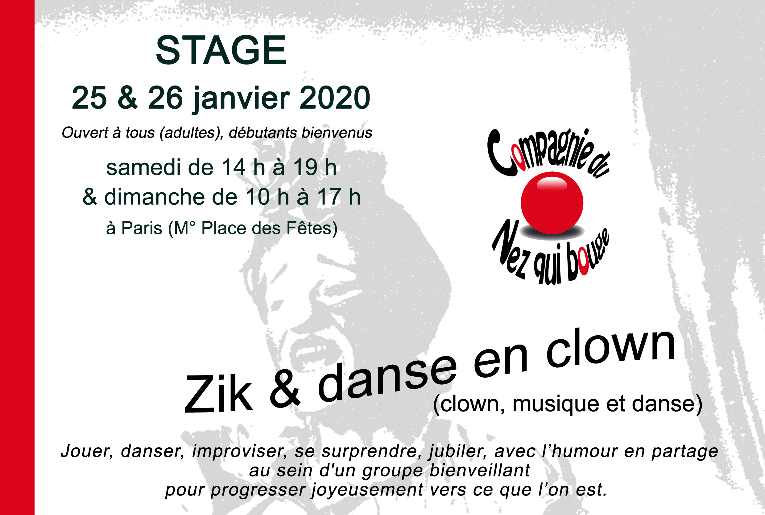 Stage - Zik & danse en clown (clown, musique, danse)