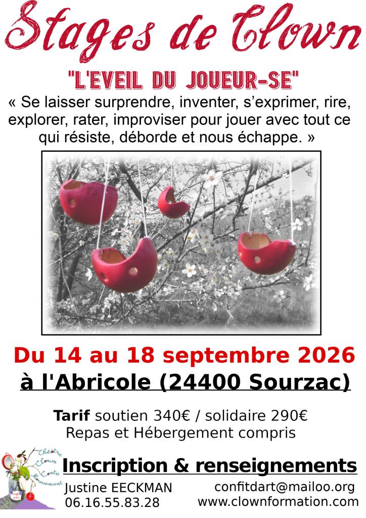 Stage de clown-théâtre d'incarnation et sensoriel " L'Eveil du joueur-se'